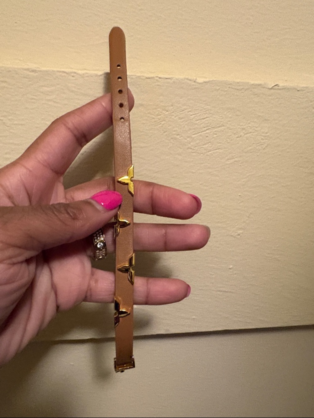 Women’s Tan Leather Bracelet with Gold Accents